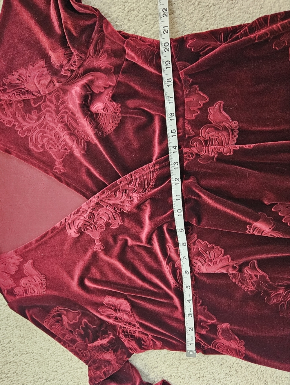 Torrid Faux Wrap Dress Velvet Burgundy Surplice 3/4 Sleeve Dark Romance Womens 3 - Picture 8 of 8